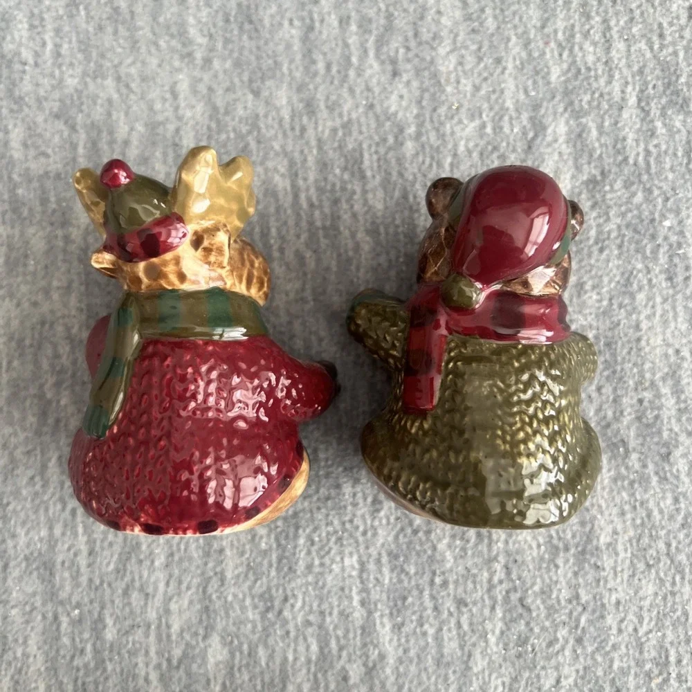 St. Nicholas Square Heartland Salt‎ & Pepper Set Bear Reindeer Rustic Ceramic